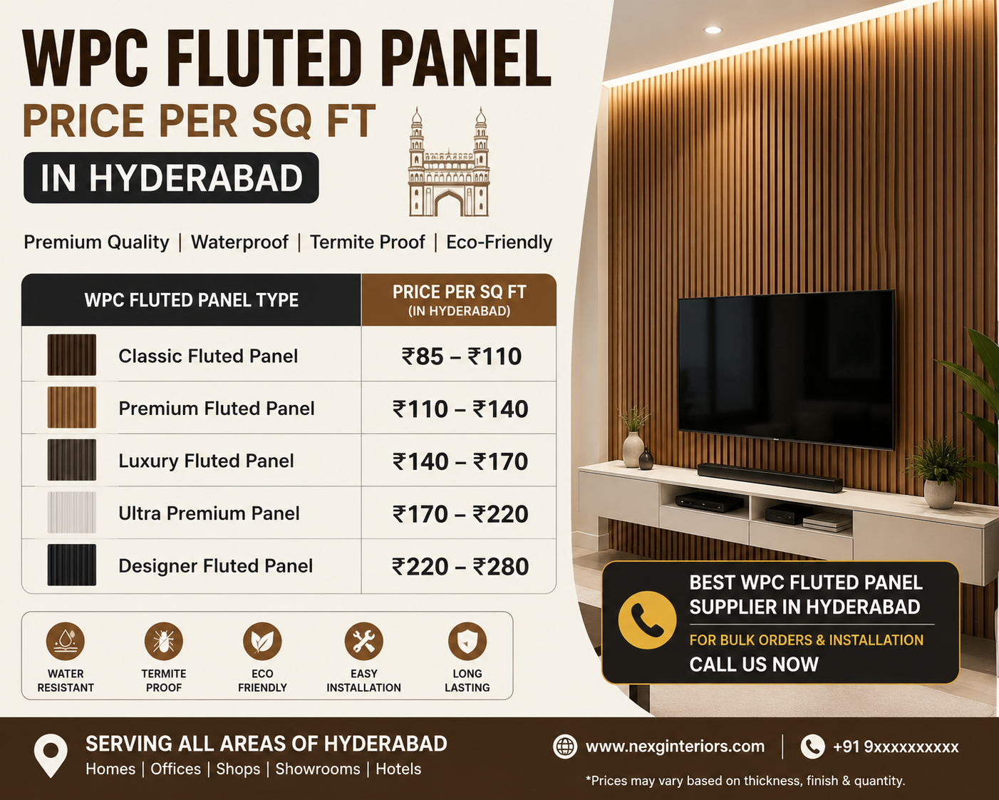 WPC Fluted Panel Price Per Sq Ft in Hyderabad